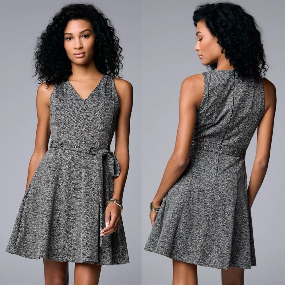 NWT Simply Vera Vera Wang XS Seamed Knit Belted Fit And Flare Mini Dress